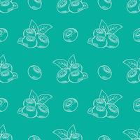 Vector pattern with blueberries. Blueberry berries with twigs of leaves in a hand-drawn style. A sketch with a black line, a collection of berries on a green background. Botanical illustration