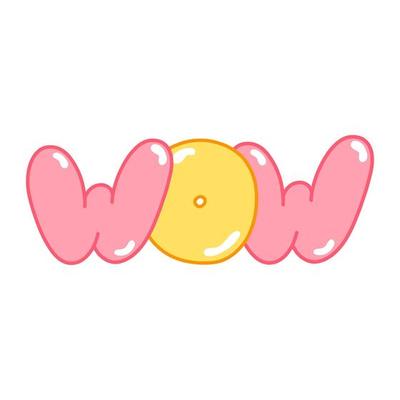 Vector inscription WOW in bubble style, colorful letters, signs and symbols. Modern stylish illustration for postcards, posters, magazines, gifts.
