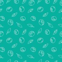 Vector pattern with blueberries. Blueberry berries with twigs of leaves in a hand-drawn style. A sketch with a black line, a collection of berries on a green background. Botanical illustration