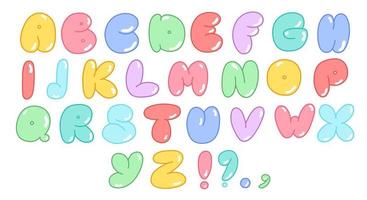 alfabeto multicolor en estilo burbuja, letras y símbolos, un conjunto moderno de letras del alfabeto. fuente vectorial en negrita para póster, folleto, portada de libro, tarjeta de felicitación vector