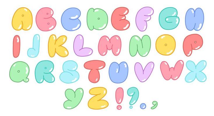 Multi-colored alphabet in bubble style, letters and symbols, a modern set of letters of the alphabet. Vector bold font for poster, leaflet, book cover, greeting card
