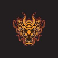 Old school style dragon face drawing illustration. vector