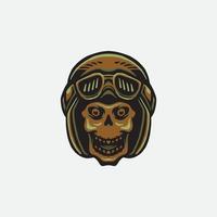 Skull with retro motorcycle helmet. vector