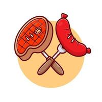 ilustración de icono de vector de dibujos animados de carne de vacuno y salchicha de barbacoa. concepto de icono de objeto de comida vector premium aislado. estilo de dibujos animados plana