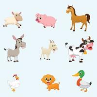 conjunto de colección de dibujos animados de animales de granja. ilustración vectorial vector
