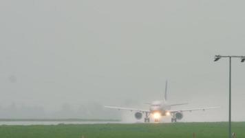 ALMATY, KAZAKHSTAN MAY 4, 2019 - Aeroflot Airbus A320 VQ BKU accelerate before departure at rainy weather, Almaty International Airport, Kazakhstan video