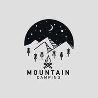 diseño de logotipo con imagen de montaña y hoguera vector