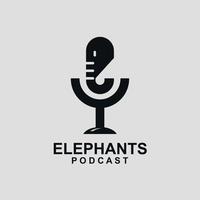 diseño de logotipo de podcast con imagen de micrófono que se asemeja a la trompa de elefante vector