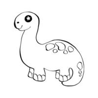 Cute Cartoon Dinosaur Outline Coloring. Big animal fantasy ancient beast. Vector illustration for kid.