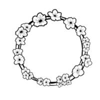 Monochrome Sakura Triple Circle Frame. Vector illustration for decorate logo, text, greeting cards and any design.