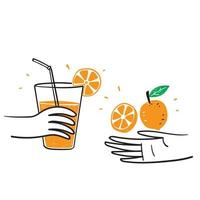 dibujado a mano doodle jugo de naranja bebida ilustración vector aislado