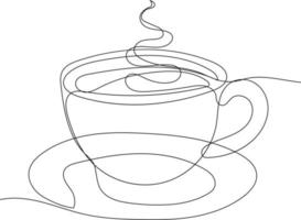 Continuous one line drawing of cup with coffee vector
