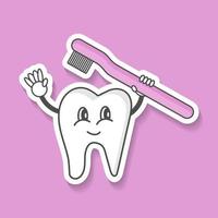 Cartoon tooth with a toothbrush. - Vector. vector