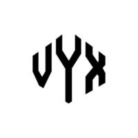 diseño de logotipo de letra vyx con forma de polígono. diseño de logotipo en forma de cubo y polígono vyx. plantilla de logotipo vectorial hexágono vyx colores blanco y negro. monograma vyx, logotipo comercial y inmobiliario. vector