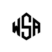 WSA letter logo design with polygon shape. WSA polygon and cube shape logo design. WSA hexagon vector logo template white and black colors. WSA monogram, business and real estate logo.