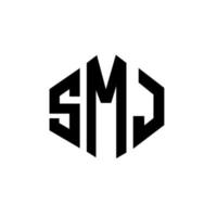 SMJ letter logo design with polygon shape. SMJ polygon and cube shape logo design. SMJ hexagon vector logo template white and black colors. SMJ monogram, business and real estate logo.