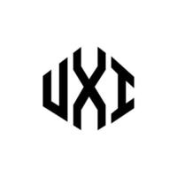 diseño de logotipo de letra uxi con forma de polígono. diseño de logotipo en forma de polígono y cubo de uxi. Plantilla de logotipo vectorial hexagonal uxi colores blanco y negro. monograma uxi, logotipo empresarial y inmobiliario. vector