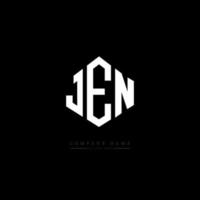 JEN letter logo design with polygon shape. JEN polygon and cube shape logo design. JEN hexagon vector logo template white and black colors. JEN monogram, business and real estate logo.