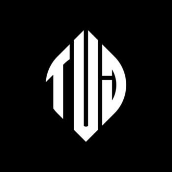 TUJ circle letter logo design with circle and ellipse shape. TUJ ellipse letters with typographic style. The three initials form a circle logo. TUJ Circle Emblem Abstract Monogram Letter Mark Vector. vector