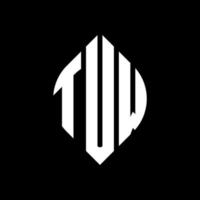 TUW circle letter logo design with circle and ellipse shape. TUW ellipse letters with typographic style. The three initials form a circle logo. TUW Circle Emblem Abstract Monogram Letter Mark Vector. vector