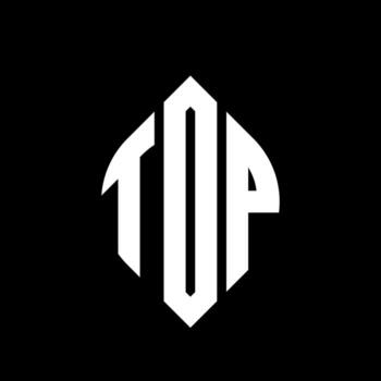 TOP circle letter logo design with circle and ellipse shape. TOP ellipse letters with typographic style. The three initials form a circle logo. TOP Circle Emblem Abstract Monogram Letter Mark Vector. vector