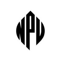 diseño de logotipo de letra de círculo npu con forma de círculo y elipse. letras de elipse npu con estilo tipográfico. las tres iniciales forman un logo circular. vector de marca de letra de monograma abstracto del emblema del círculo npu.