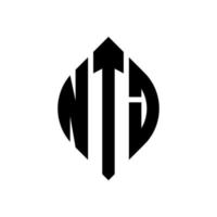 NTJ circle letter logo design with circle and ellipse shape. NTJ ellipse letters with typographic style. The three initials form a circle logo. NTJ Circle Emblem Abstract Monogram Letter Mark Vector. vector