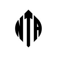 diseño de logotipo de letra de círculo nta con forma de círculo y elipse. nta elipse letras con estilo tipográfico. las tres iniciales forman un logo circular. vector de marca de letra de monograma abstracto del emblema del círculo nta.