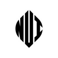 diseño de logotipo de letra de círculo nui con forma de círculo y elipse. nui letras elipses con estilo tipográfico. las tres iniciales forman un logo circular. vector de marca de letra de monograma abstracto del emblema del círculo nui.