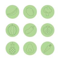 Set of fruit line icons and vegetables. Vector illustration