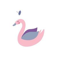 Cute swan in cartoon style on a white background. Vector illustration with a beautiful bird.