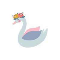 Cute swan in cartoon style on a white background. Vector illustration with a beautiful bird.