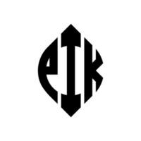 diseño de logotipo de letra de círculo pik con forma de círculo y elipse. pik elipse letras con estilo tipográfico. las tres iniciales forman un logo circular. vector de marca de letra de monograma abstracto del emblema del círculo de pik.