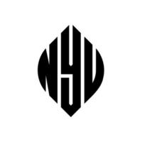 NYV circle letter logo design with circle and ellipse shape. NYV ellipse letters with typographic style. The three initials form a circle logo. NYV Circle Emblem Abstract Monogram Letter Mark Vector. vector