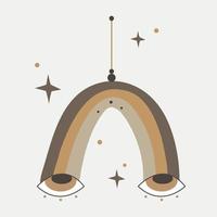 elementos de línea mística. iconos mágicos dibujados a mano garabatos objetos misteriosos minimalistas arco iris, ojos y estrellas. elementos de diseño mágico de bruja vectorial. vector