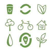 ecología. conjunto de iconos ecológicos. contiene íconos como reciclaje, casa ecológica, energía renovable y mucho más. iconos dibujados a mano vector