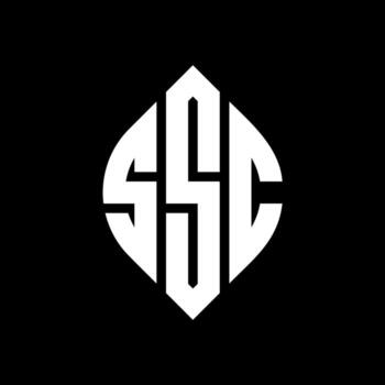 SSC circle letter logo design with circle and ellipse shape. SSC ellipse letters with typographic style. The three initials form a circle logo. SSC Circle Emblem Abstract Monogram Letter Mark Vector. vector