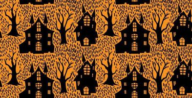halloween seamless pattern. Scary landscape with tree and house .eps vector
