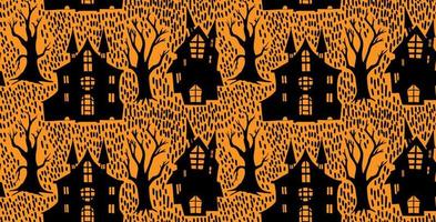 patrones sin fisuras de halloween. paisaje aterrador con árbol y casa .eps vector