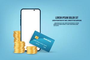 Vector credit card with smartphone. Mobile payment concept. Internet payment.