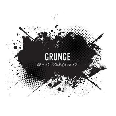 Vector black paint splash grunge banner background.