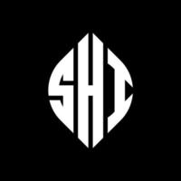 SHI circle letter logo design with circle and ellipse shape. SHI ellipse letters with typographic style. The three initials form a circle logo. SHI Circle Emblem Abstract Monogram Letter Mark Vector. vector