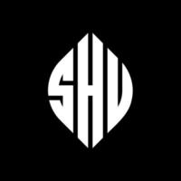 SHU circle letter logo design with circle and ellipse shape. SHU ellipse letters with typographic style. The three initials form a circle logo. SHU Circle Emblem Abstract Monogram Letter Mark Vector. vector