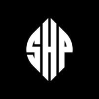 SHP circle letter logo design with circle and ellipse shape. SHP ellipse letters with typographic style. The three initials form a circle logo. SHP Circle Emblem Abstract Monogram Letter Mark Vector. vector