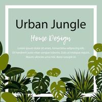 Urban jungle banner. Home plants design. Space for text vector