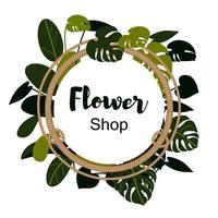 Flower shop design with rope frame. Vector illustration. Floral label.