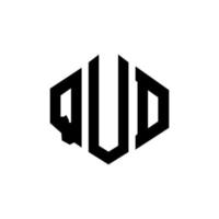 diseño de logotipo de letra qud con forma de polígono. diseño de logotipo en forma de cubo y polígono qud. qud hexágono vector logo plantilla colores blanco y negro. monograma qud, logotipo empresarial y inmobiliario.
