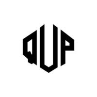 QUP letter logo design with polygon shape. QUP polygon and cube shape logo design. QUP hexagon vector logo template white and black colors. QUP monogram, business and real estate logo.