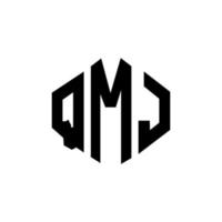 QMJ letter logo design with polygon shape. QMJ polygon and cube shape logo design. QMJ hexagon vector logo template white and black colors. QMJ monogram, business and real estate logo.