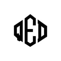 QED letter logo design with polygon shape. QED polygon and cube shape logo design. QED hexagon vector logo template white and black colors. QED monogram, business and real estate logo.